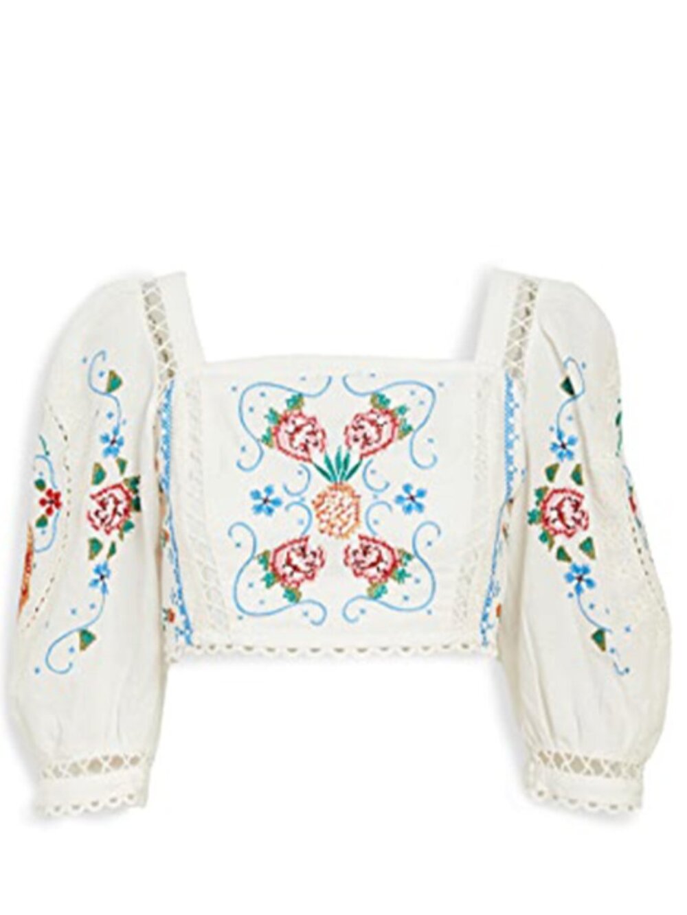 Women's Farm Rio White Embroidered Multi Crop Top, Medium/Large